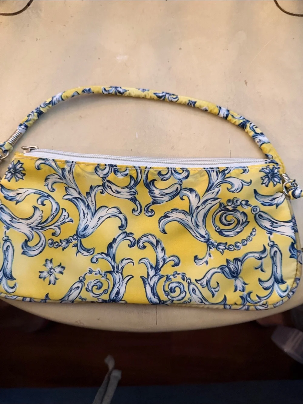 Yellow Floral Scroll Print Wristlet Bag